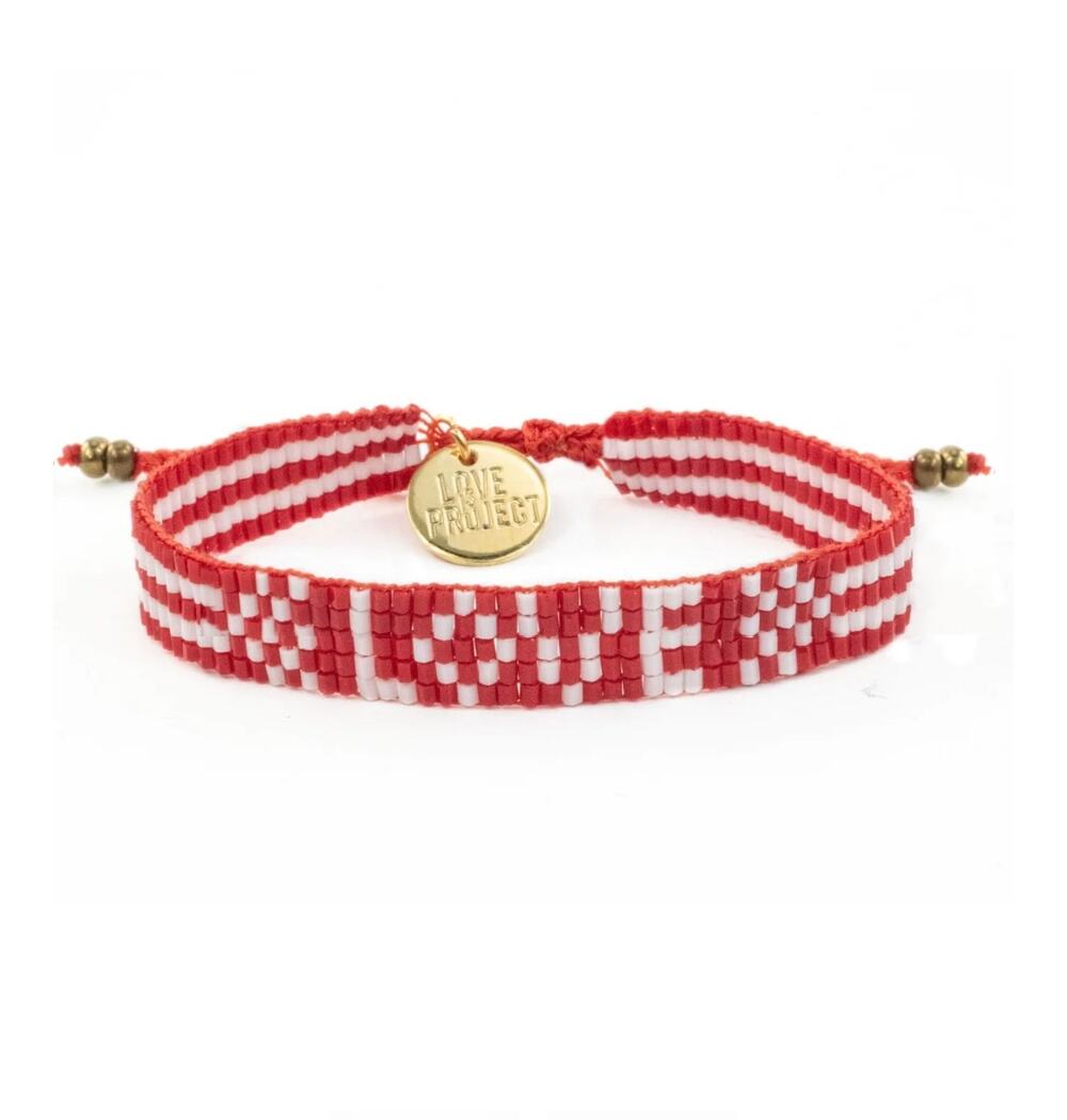 SEED BEAD LOVE BRACELET RED